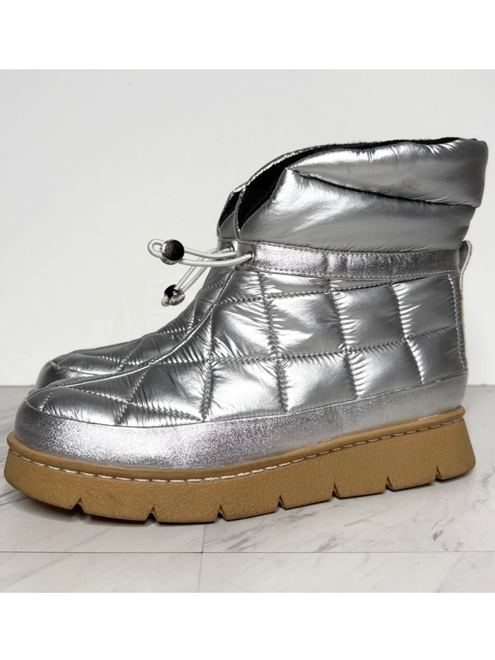 Marc Fisher Kamryn Silver Faux Leather Bootie 6 1/2 M